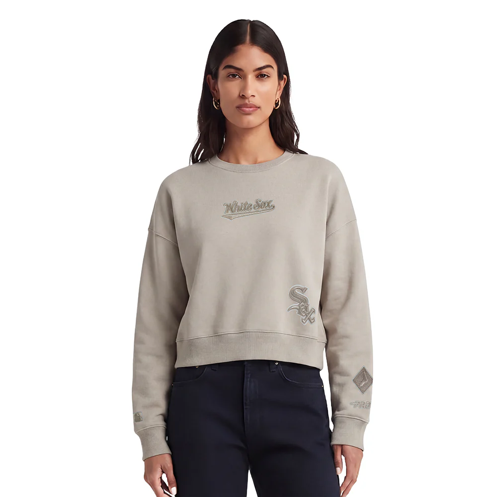 MLB CHICAGO WHITE SOX WINGSPAN WOMEN'S FLEECE CREWNECK (TAUPE) - Image 2