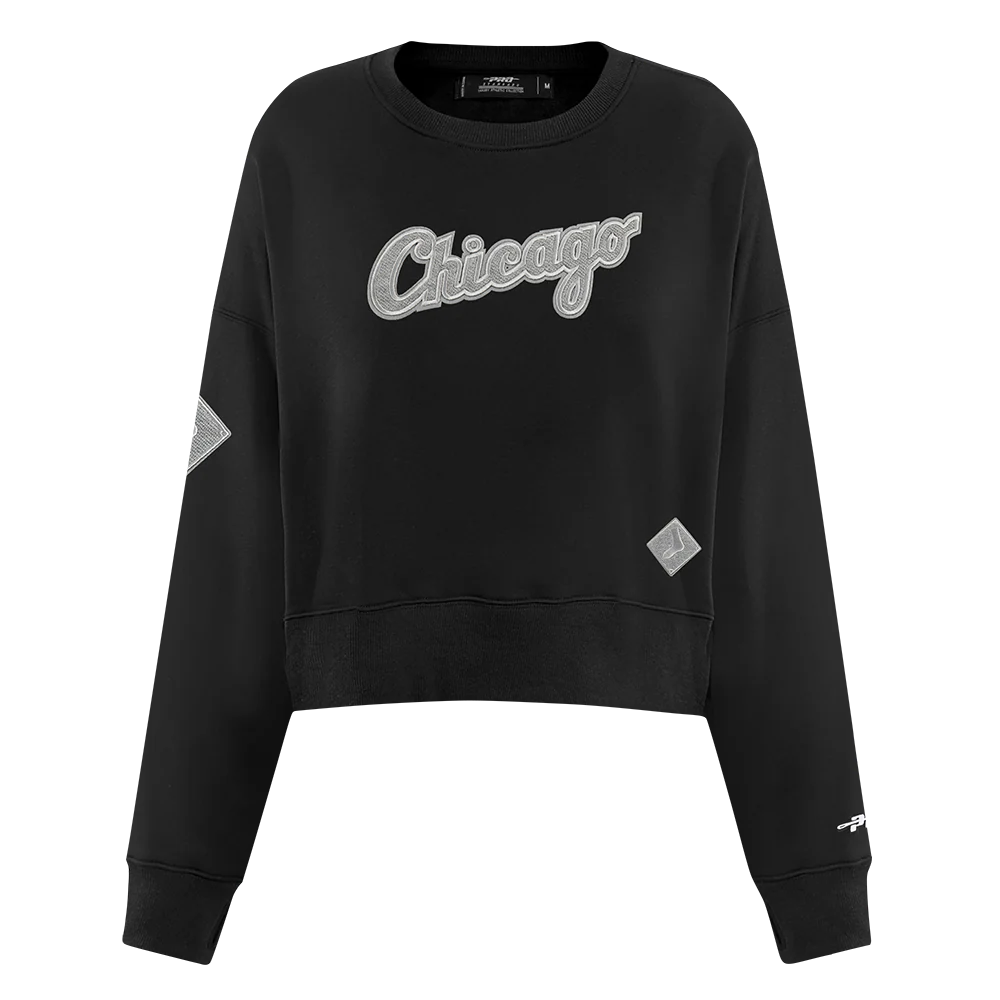 MLB CHICAGO WHITE SOX REVERSE FRENCH TERRY WOMEN'S FLEECE CREWNECK (BLACK) - Image 5