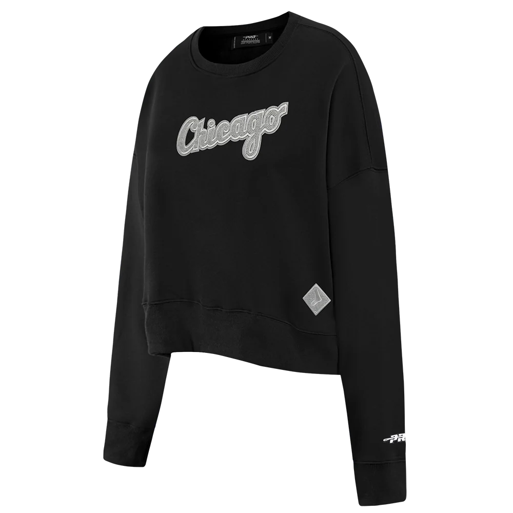 MLB CHICAGO WHITE SOX REVERSE FRENCH TERRY WOMEN'S FLEECE CREWNECK (BLACK) - Image 6
