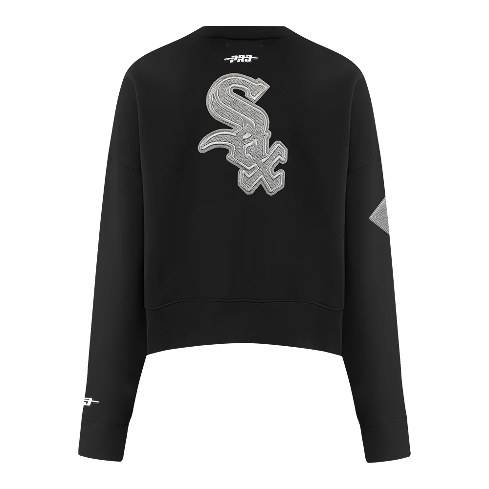 MLB CHICAGO WHITE SOX REVERSE FRENCH TERRY WOMEN'S FLEECE CREWNECK (BLACK) - Image 7