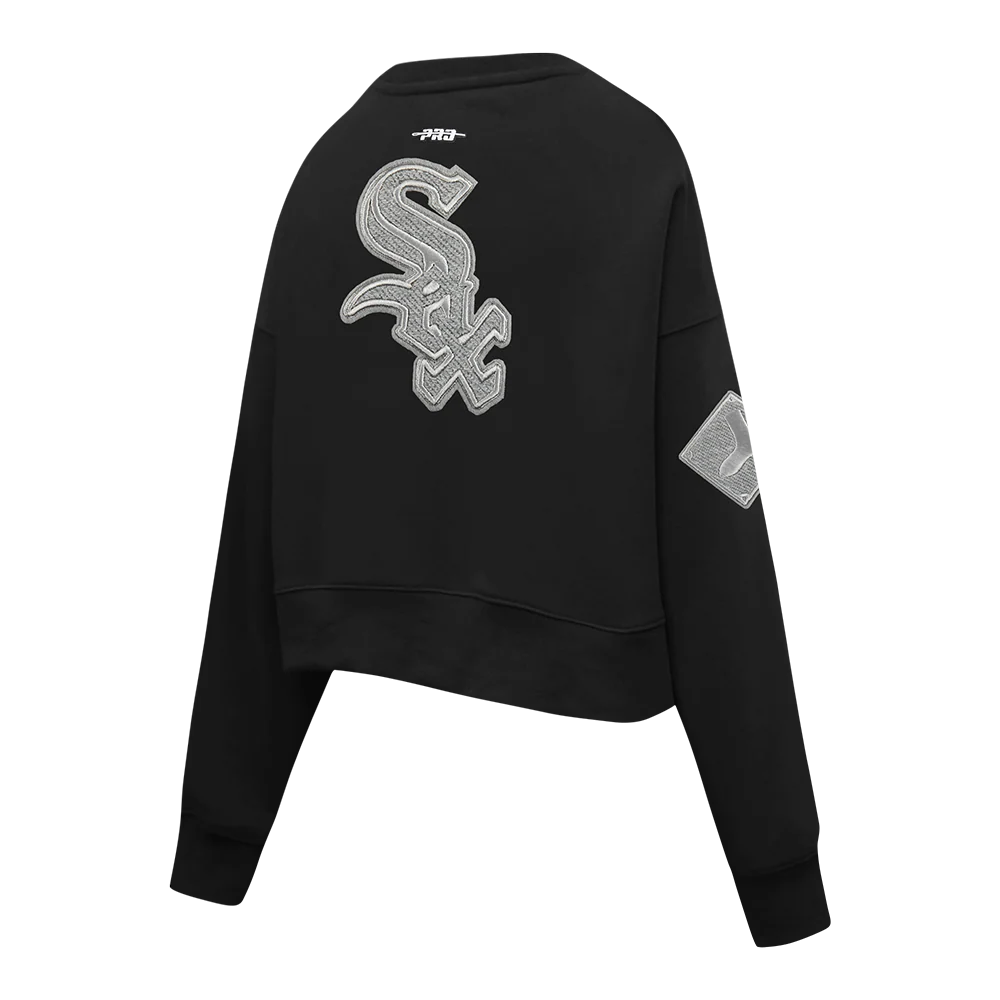 MLB CHICAGO WHITE SOX REVERSE FRENCH TERRY WOMEN'S FLEECE CREWNECK (BLACK) - Image 8