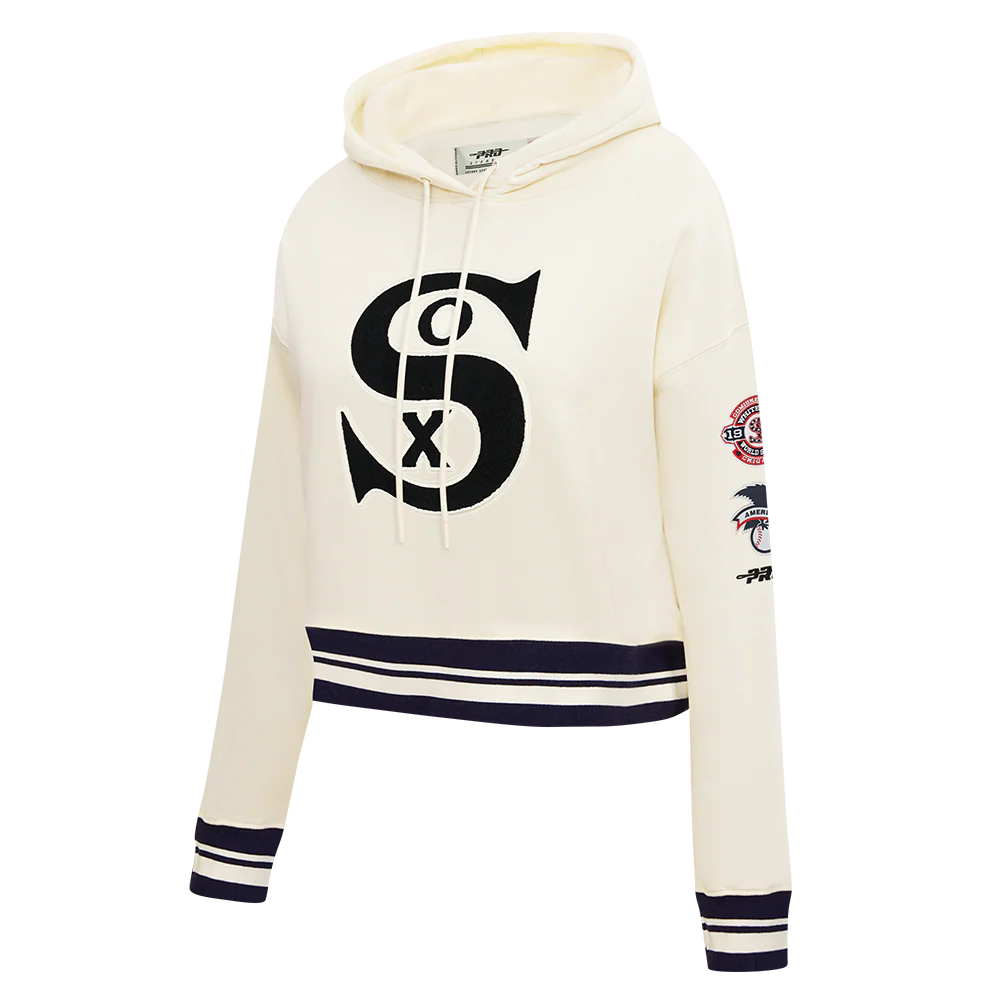 MLB CHICAGO WHITE SOX RETRO CLASSICS WOMEN'S CROPPED PULLOVER HOODIE (EGGSHELL/ BLACK) - Image 3