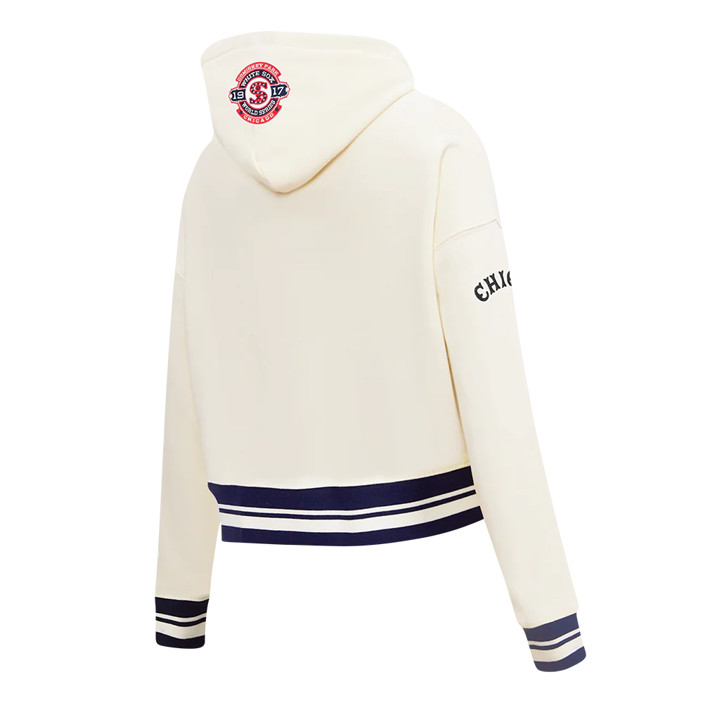 MLB CHICAGO WHITE SOX RETRO CLASSICS WOMEN'S CROPPED PULLOVER HOODIE (EGGSHELL/ BLACK) - Image 4