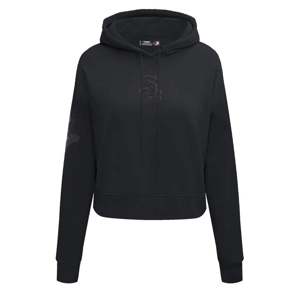 MLB CHICAGO WHITE SOX TRIPLE BLACK WOMEN'S CROPPED PULLOVER HOODIE (TRIPLE BLACK)