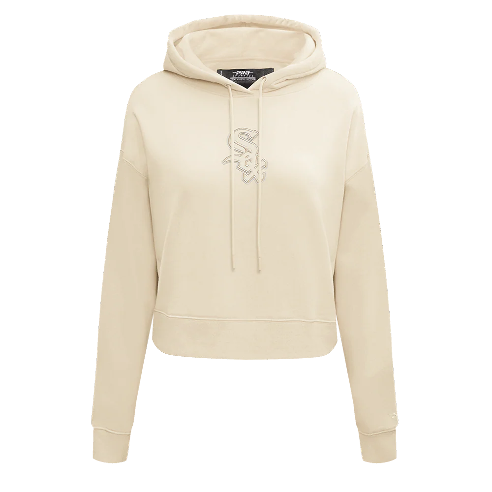 MLB CHICAGO WHITE SOX NEUTRAL WOMEN'S CROPPED PULLOVER HOODIE (EGGSHELL)