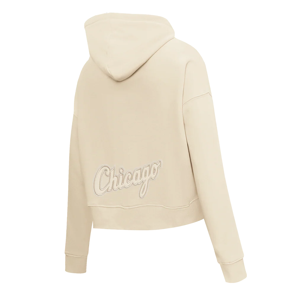 MLB CHICAGO WHITE SOX NEUTRAL WOMEN'S CROPPED PULLOVER HOODIE (EGGSHELL) - Image 2