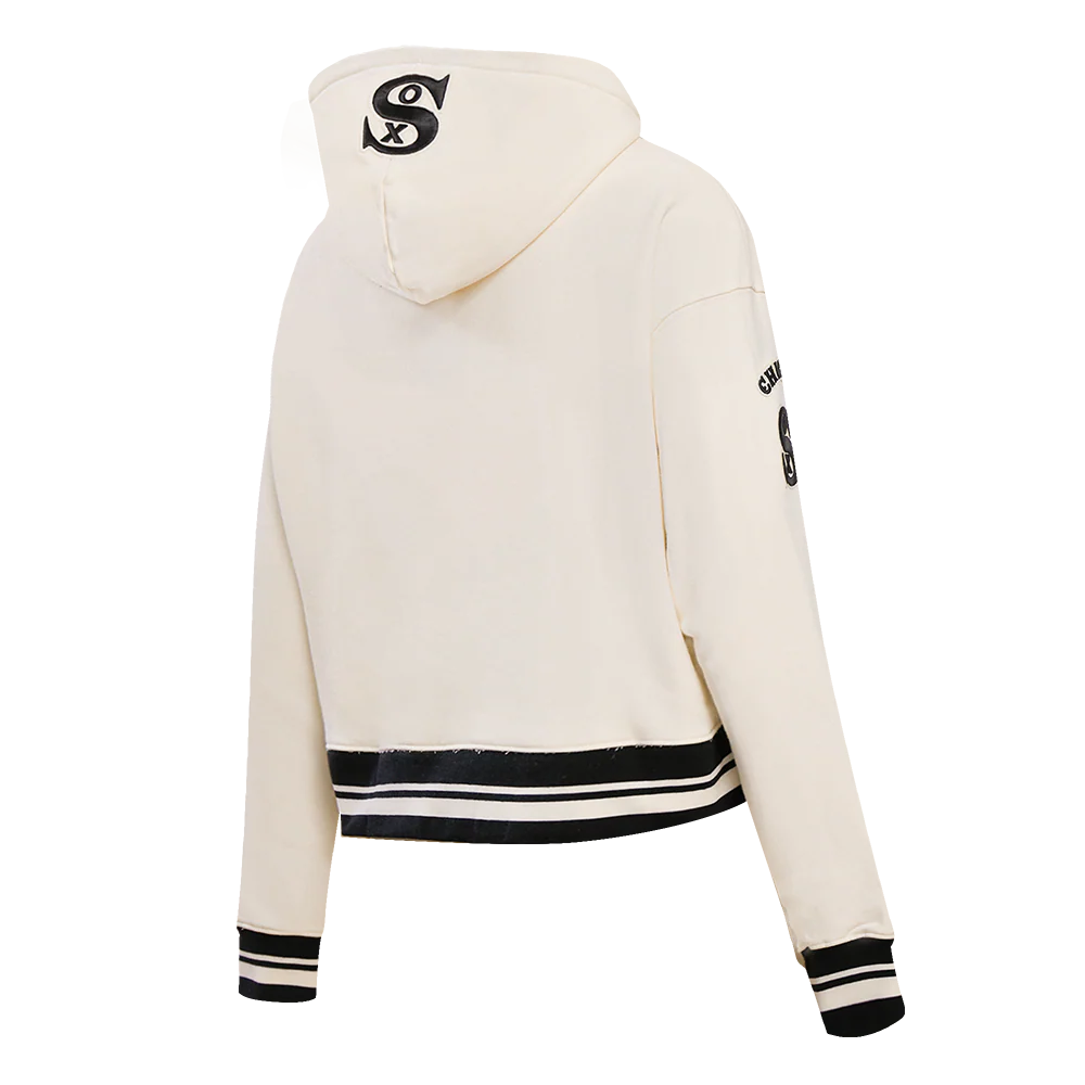 MLB CHICAGO WHITE SOX WOMEN'S RETRO CLASSIC WOMEN'S RIB CROPPED PULLOVER HOODIE (EGGSHELL/BLACK) - Image 4