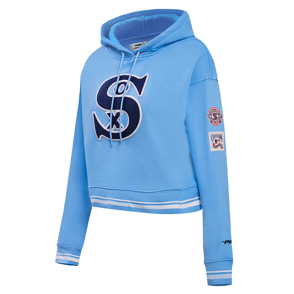 MLB CHICAGO WHITE SOX RETRO CLASSIC WOMEN'S RIB CROPPED PULLOVER HOODIE (UNIVERSITY BLUE/WHITE) - Image 2