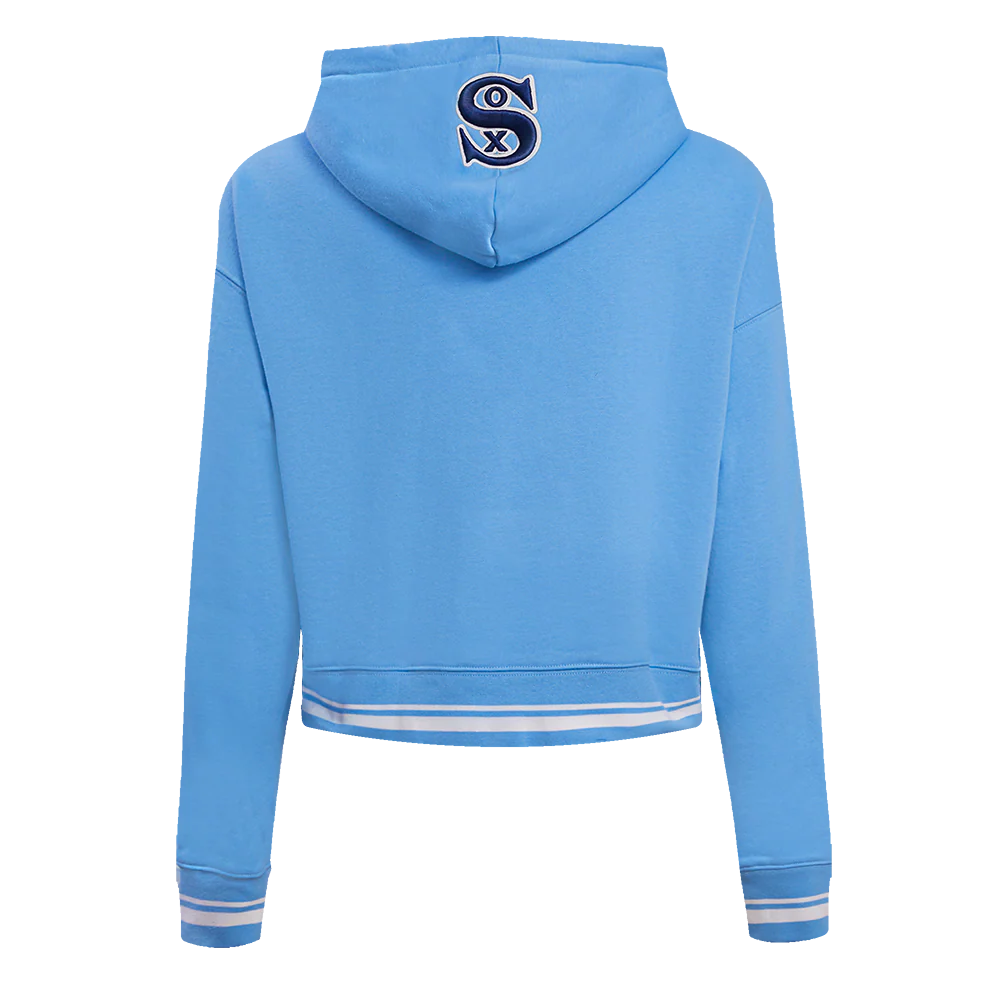 MLB CHICAGO WHITE SOX RETRO CLASSIC WOMEN'S RIB CROPPED PULLOVER HOODIE (UNIVERSITY BLUE/WHITE) - Image 3