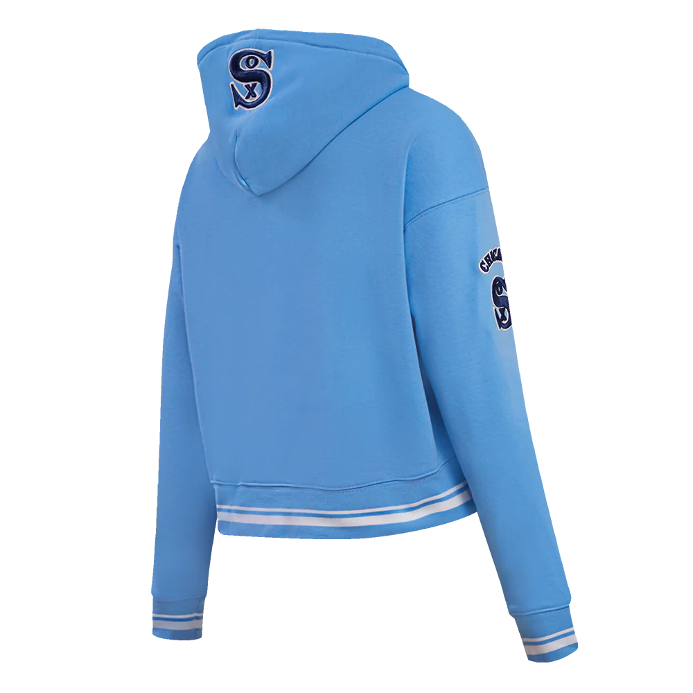 MLB CHICAGO WHITE SOX RETRO CLASSIC WOMEN'S RIB CROPPED PULLOVER HOODIE (UNIVERSITY BLUE/WHITE) - Image 4