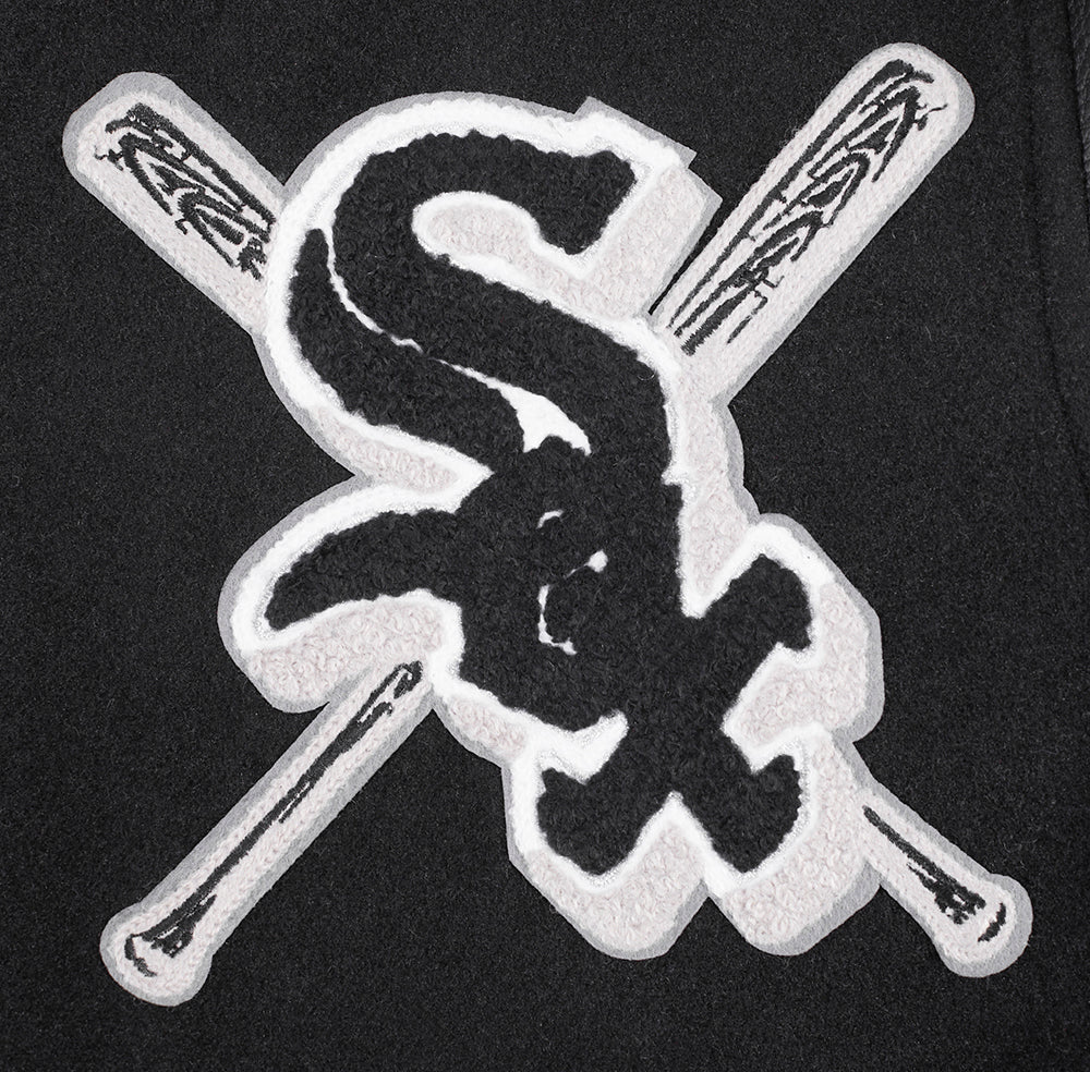 MLB CHICAGO WHITE SOX MASHUP WOMEN'S RIB WOOL VARSITY JACKET (BLACK/GRAY) - Image 6