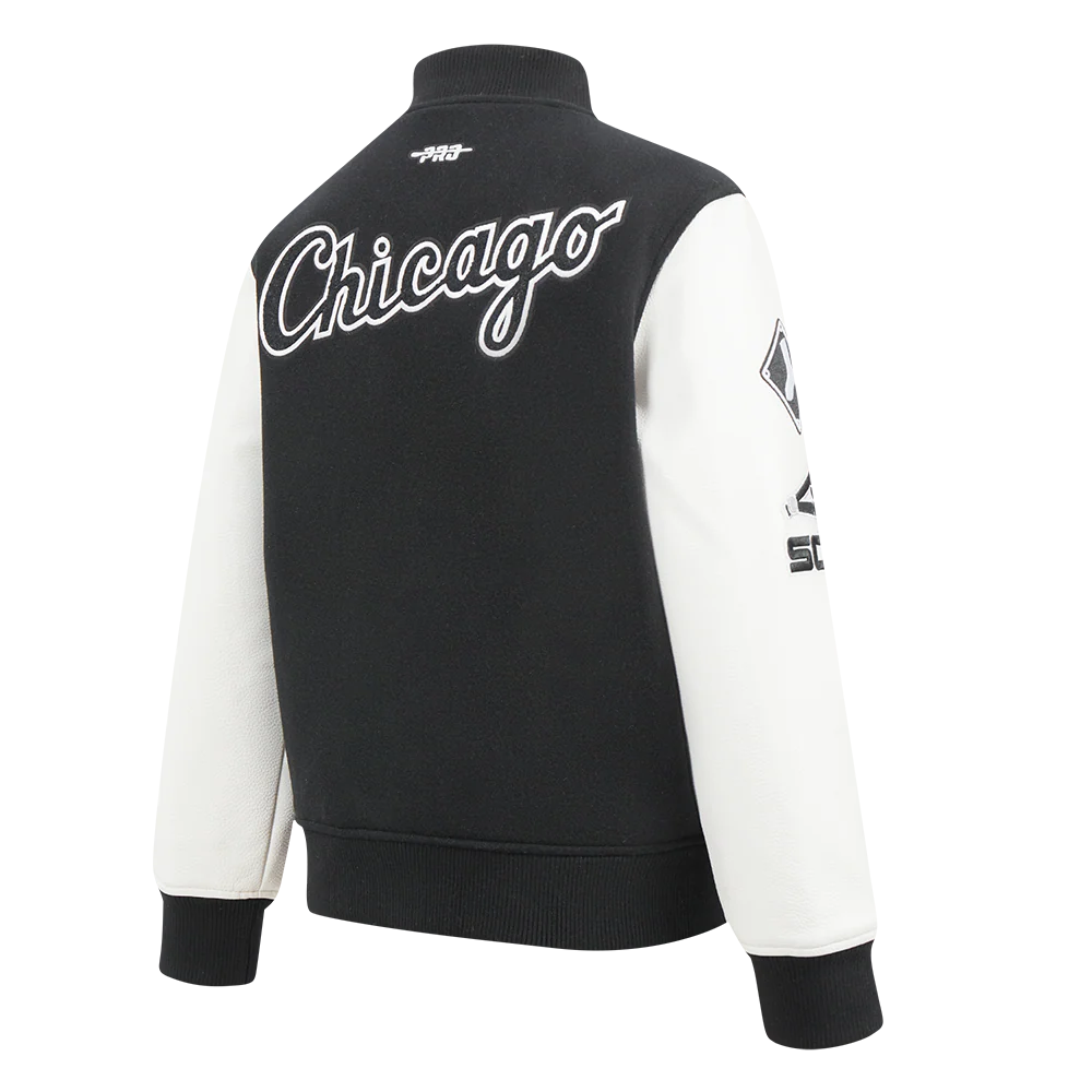 MLB CHICAGO WHITE SOX CLASSIC LITTLE BOYS WOOL VARSITY JACKET (BLACK/WHITE) - Image 4