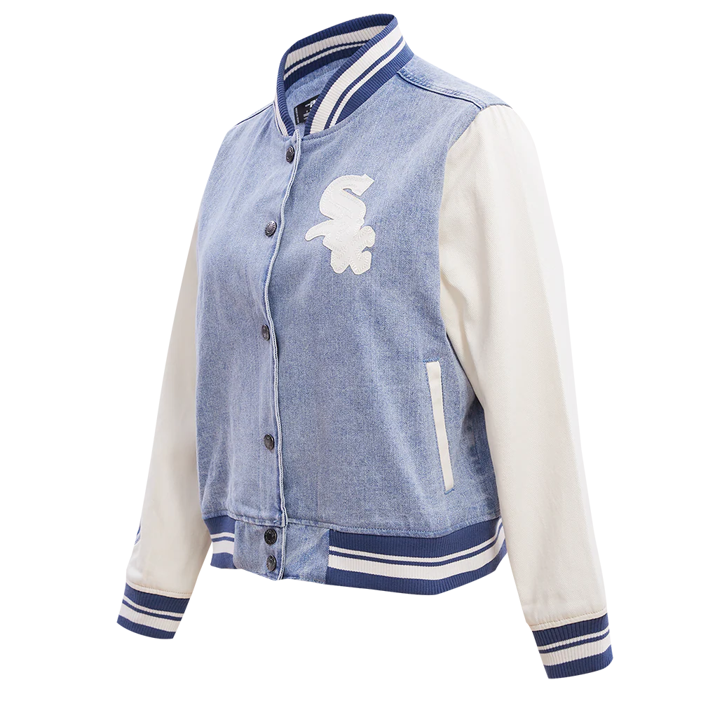 MLB CHICAGO WHITE SOX VARSITY BLUES WOMEN'S DENIM VARSITY JACKET (DENIM/LINEN) - Image 2