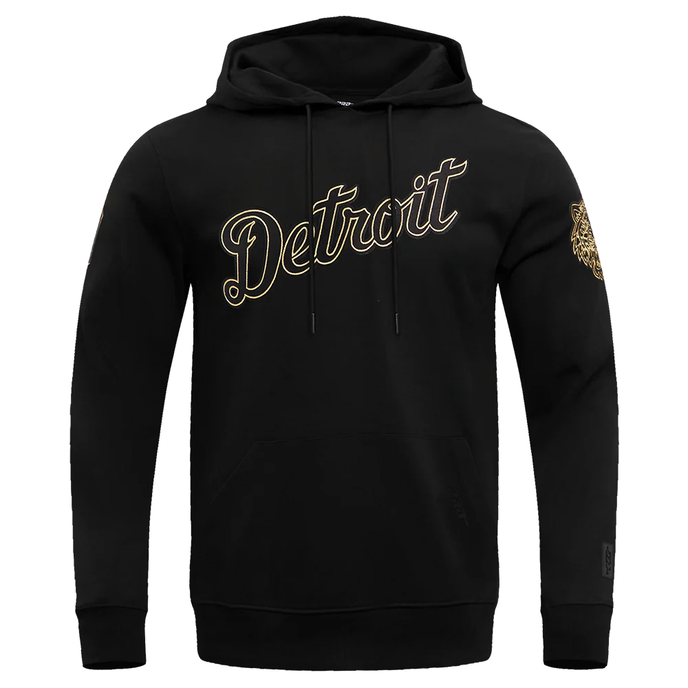 MLB DETROIT TIGERS BLACK & GOLD DOUBLE KNIT PULLOVER HOODIE (BLACK)