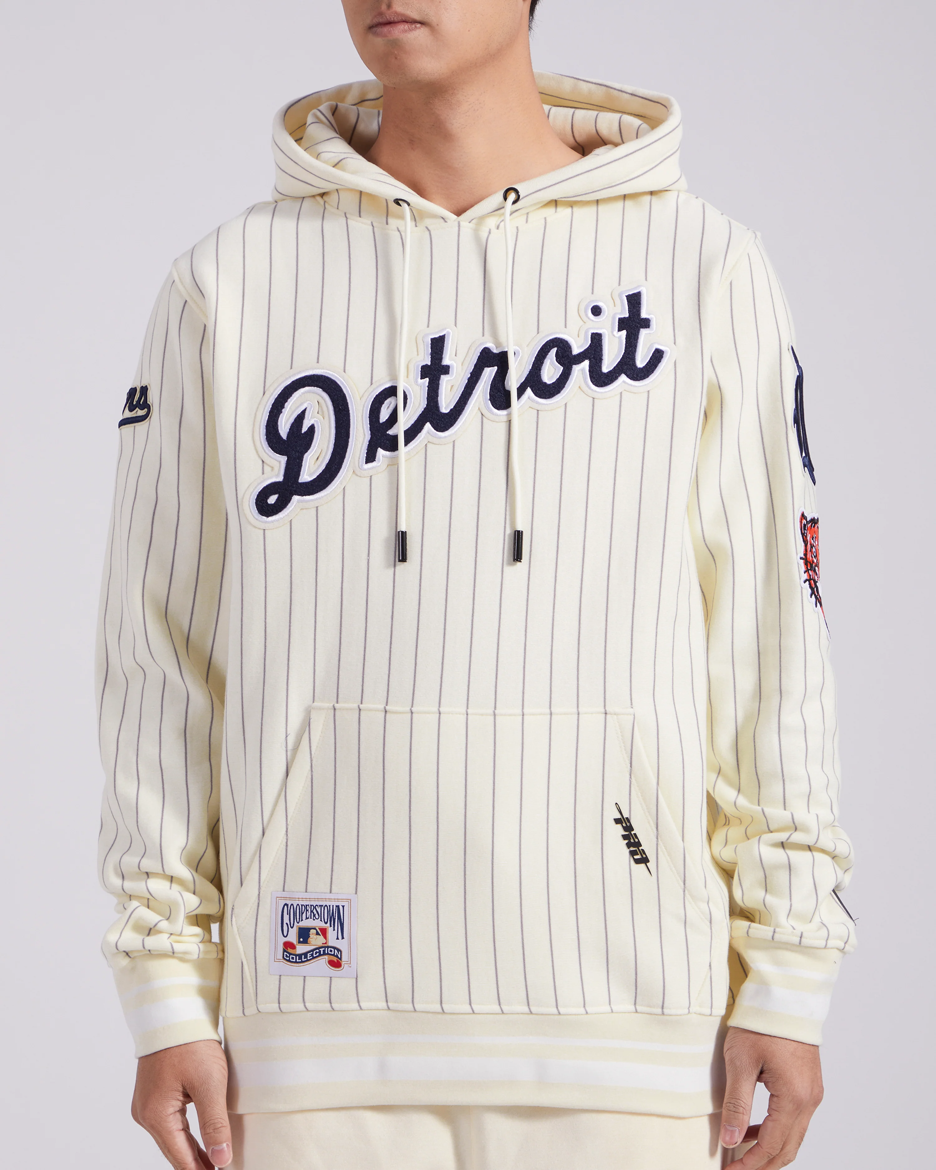 MLB DETROIT TIGERS PINSTRIPE RETRO CLASSIC RIB FLC PO HOODIE (EGGSHELL/ GREY)