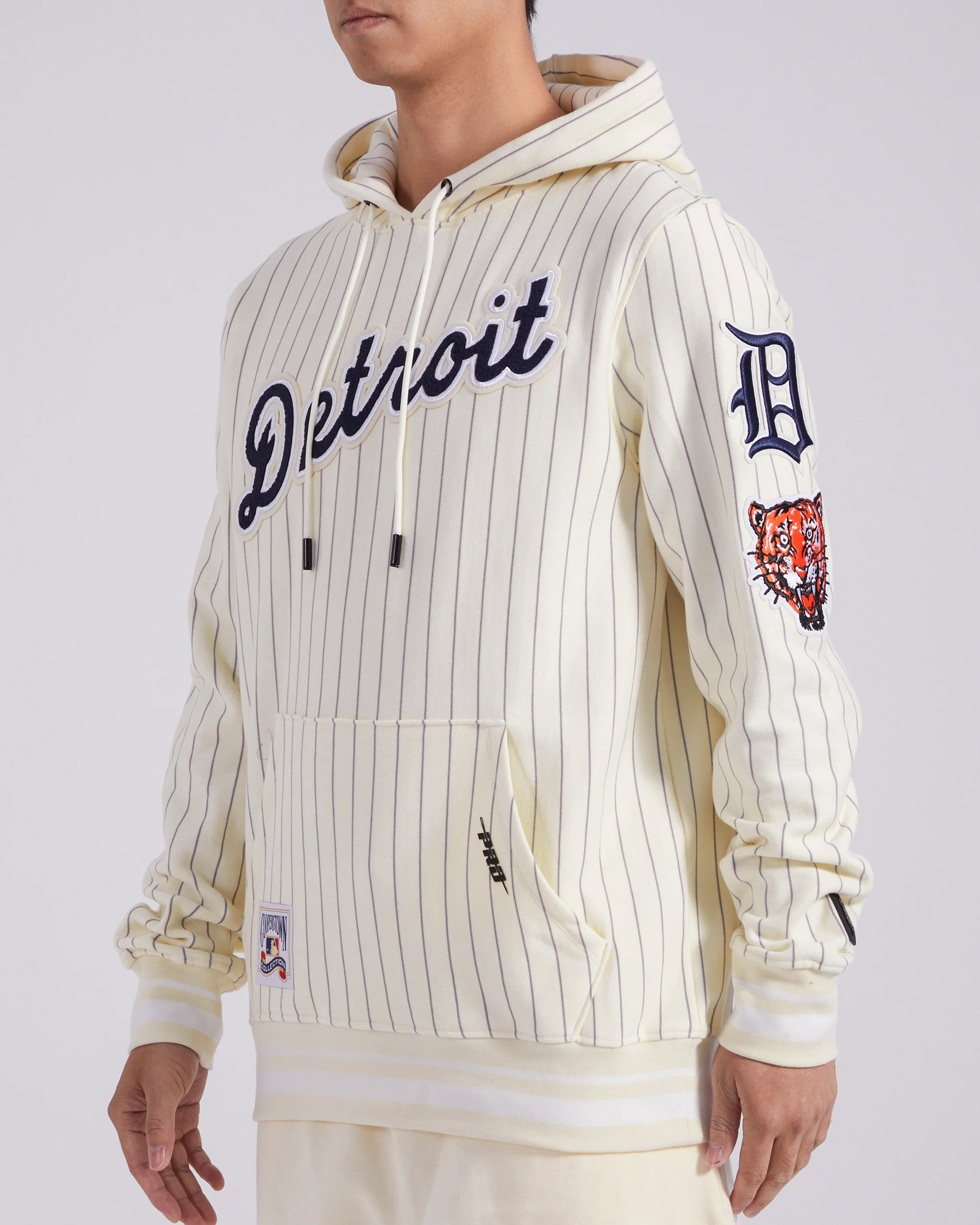 MLB DETROIT TIGERS PINSTRIPE RETRO CLASSIC RIB FLC PO HOODIE (EGGSHELL/ GREY) - Image 2