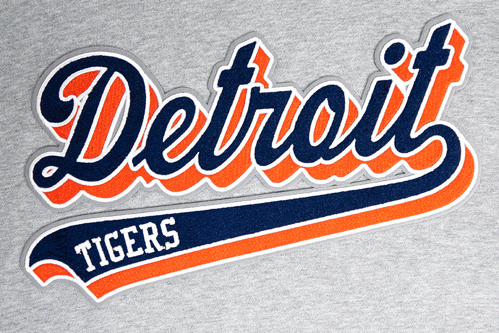 MLB DETROIT TIGERS SCRIPT TAIL MEN'S RIB FLEECE PULLOVER HOODIE (HEATHER GREY/MIDNIGHT NAVY/ORANGE) - Image 8