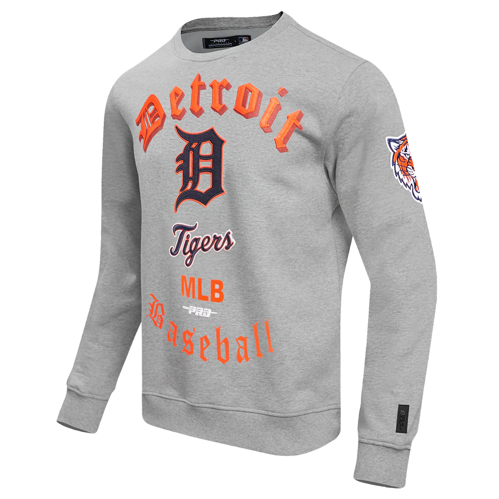 MLB DETROIT TIGERS OLD ENGLISH MEN'S CREWNECK (HEATHER GREY) - Image 2