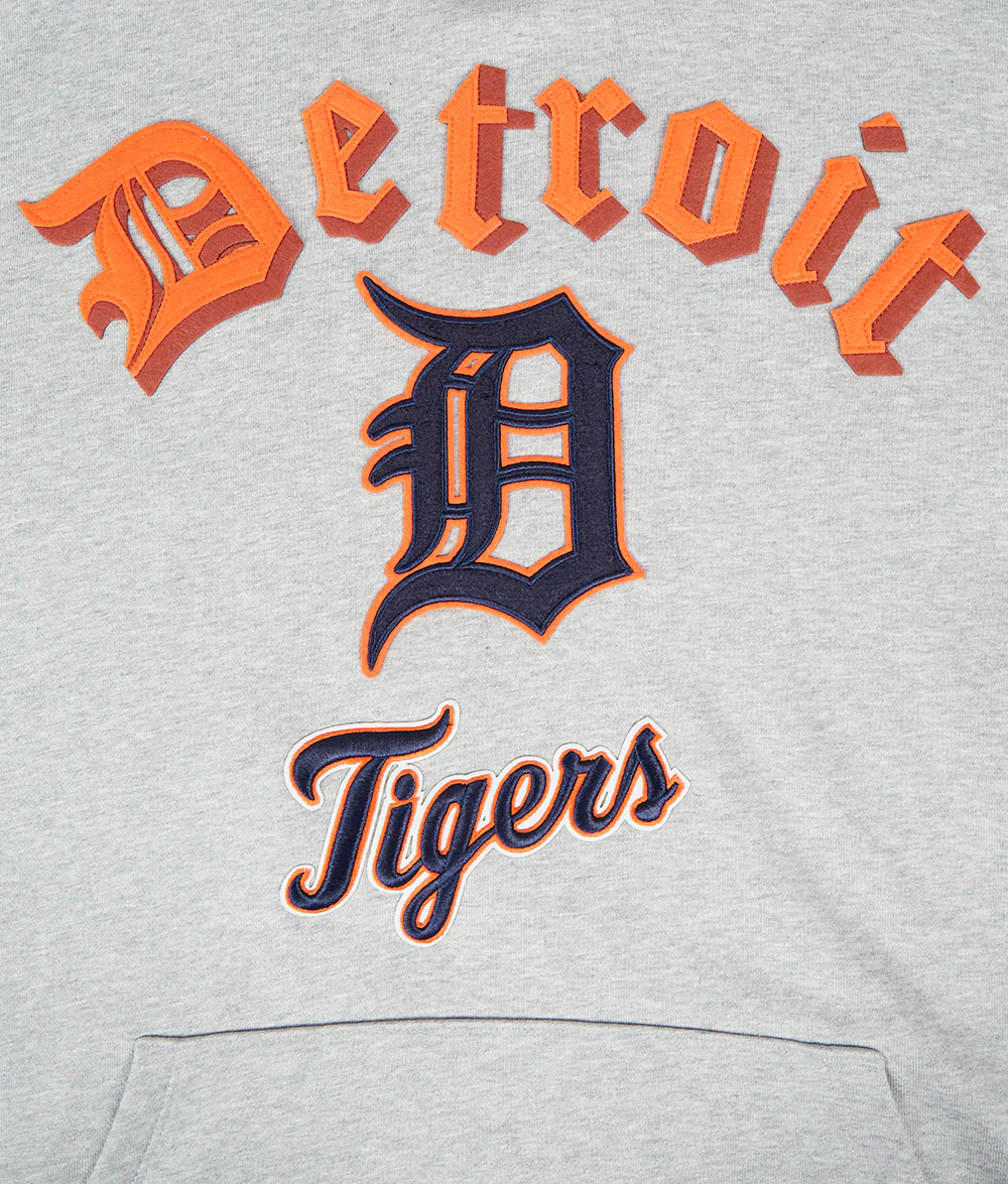 MLB DETROIT TIGERS OLD ENGLISH MEN'S PULLOVER HOODIE (HEATHER GREY) - Image 5