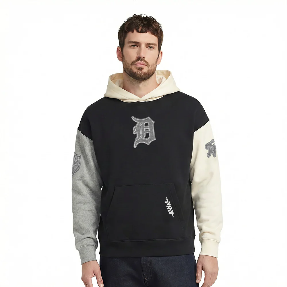 MLB DETROIT TIGERS REVERSE FRENCH TERRY MEN'S COLOR BLOCK FLEECE PULLOVER HOODIE