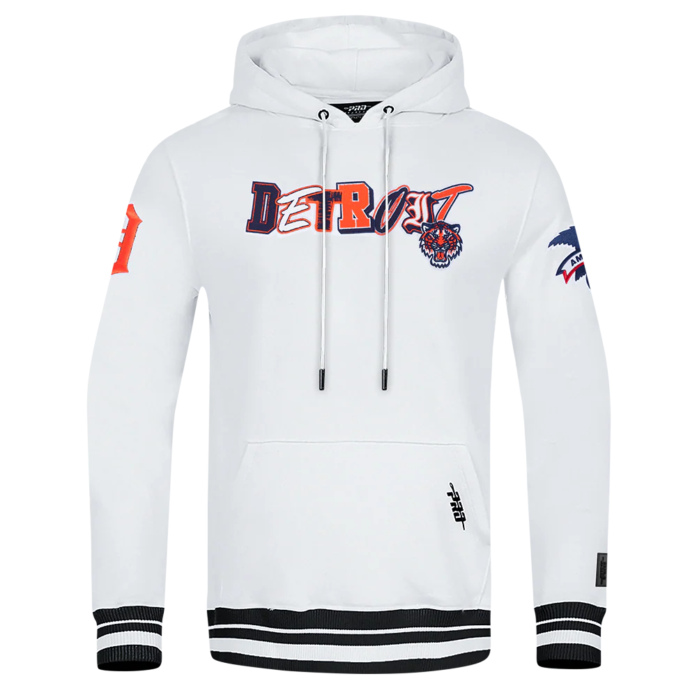 MLB DETROIT TIGERS CITY RANSOM MEN'S RIB FLEECE PULLOVER HOODIE (WHITE/MIDNIGHT NAVY)
