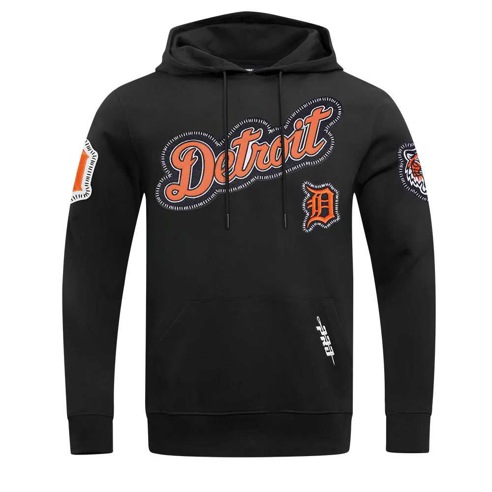 MLB DETROIT TIGERS DIY PICK STITCH MEN'S DOUBLE KNIT PULLOVER HOODIE (BLACK)