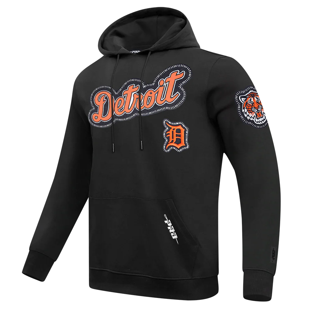 MLB DETROIT TIGERS DIY PICK STITCH MEN'S DOUBLE KNIT PULLOVER HOODIE (BLACK) - Image 2