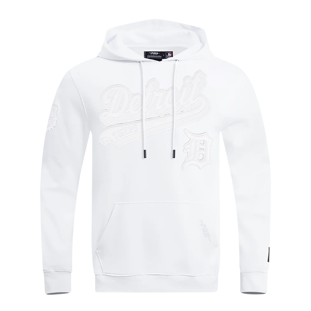 MLB DETROIT TIGERS WHITE OUT MEN'S DOUBLE KNIT PULLOVER HOODIE (WHITE)
