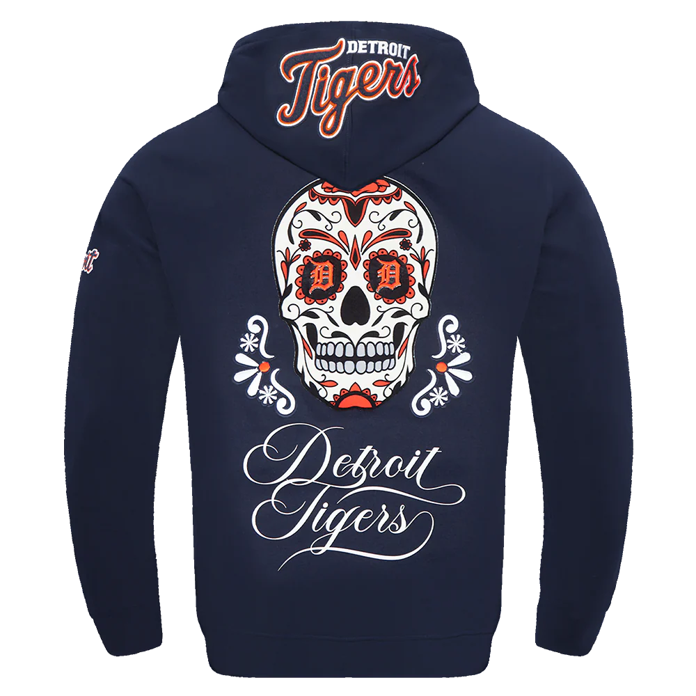 MLB DETROIT TIGERS SUGAR SKULL MEN'S FLEECE PULLOVER HOODIE (MIDNIGHT NAVY) - Image 4