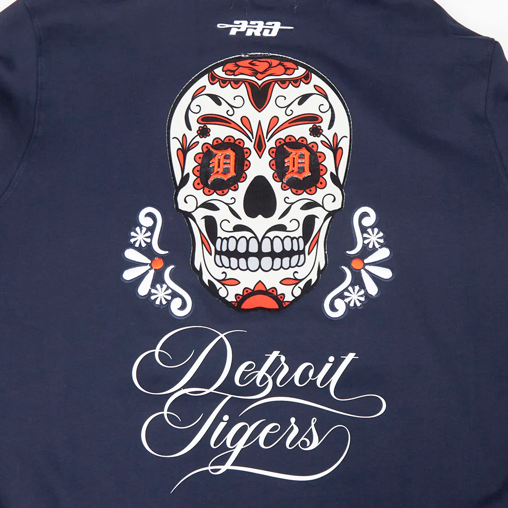 MLB DETROIT TIGERS SUGAR SKULL MEN'S FLEECE PULLOVER HOODIE (MIDNIGHT NAVY) - Image 9