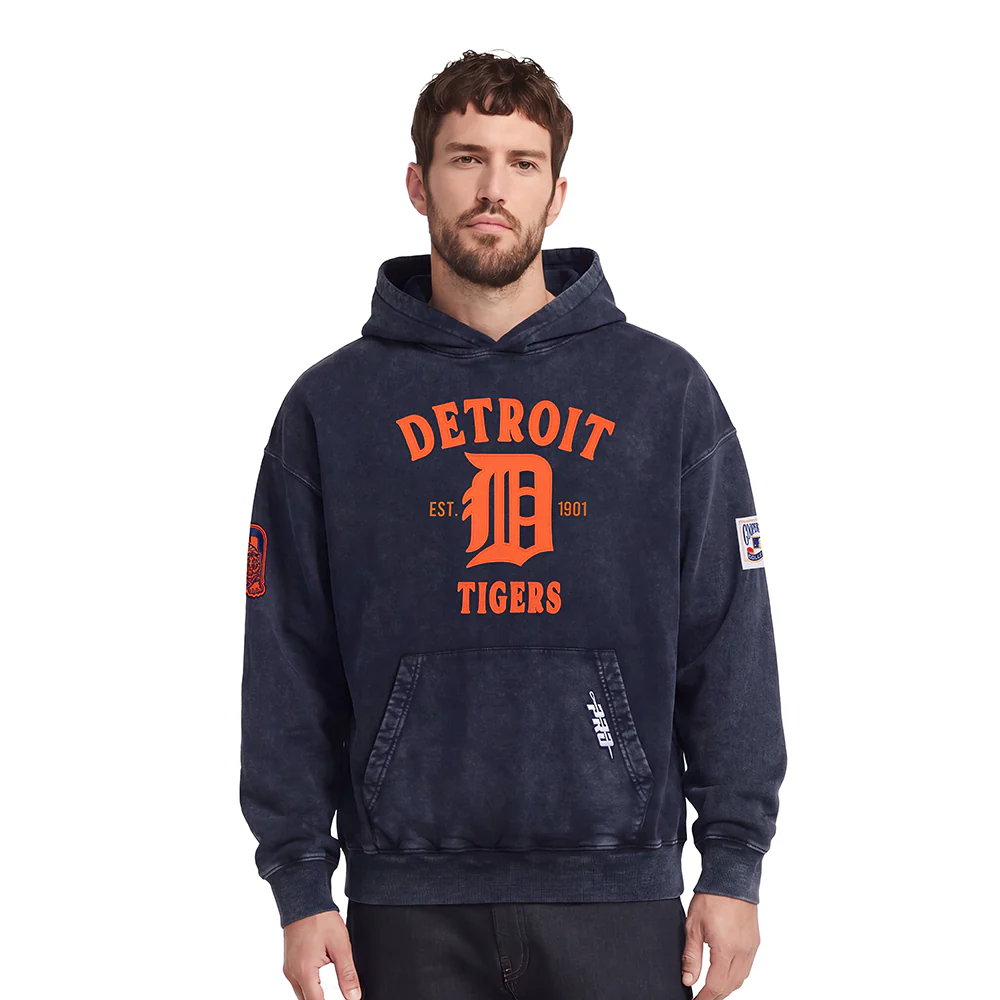 MLB DETROIT TIGERS FIRST TEAM MEN'S PULL OVER HOODIE (WASHED MIDNIGHT NAVY)