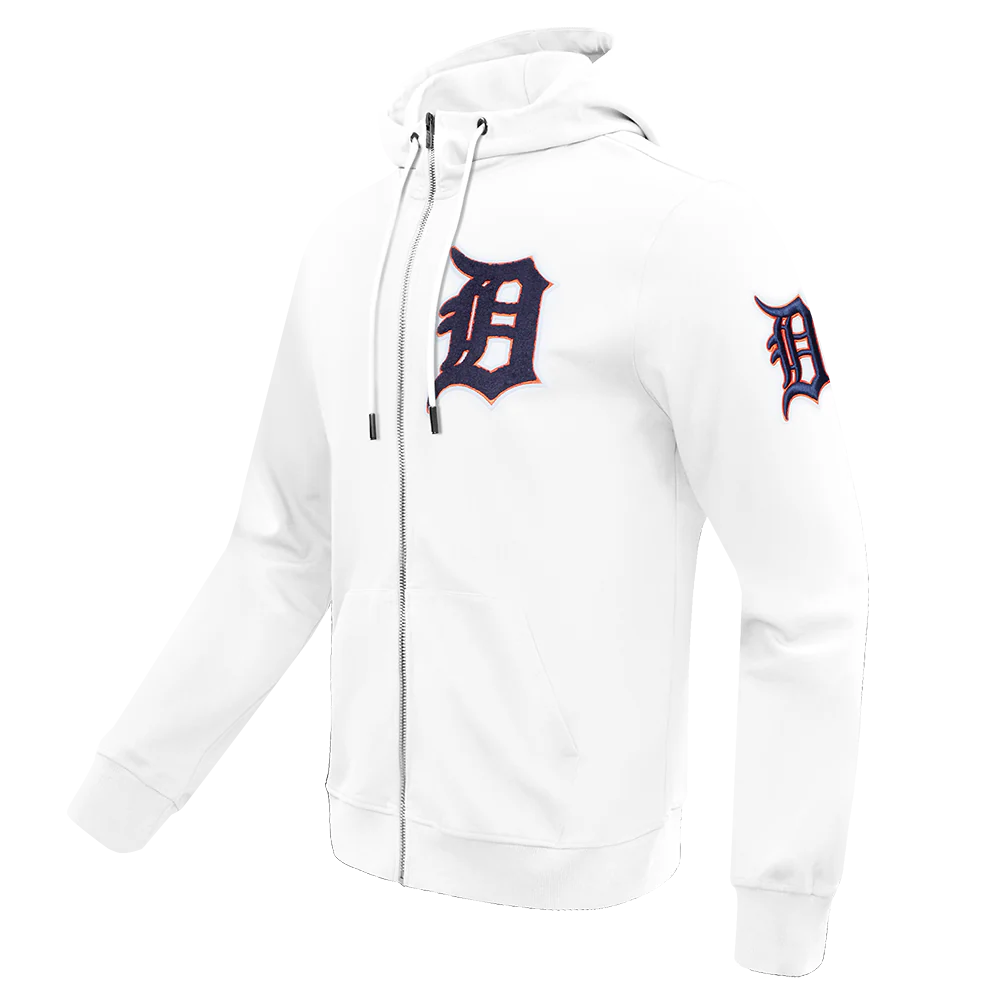 MLB DETROIT TIGERS CLASSIC CHENILLE MEN'S FULL ZIP PULLOVER HOODIE (WHITE) - Image 2