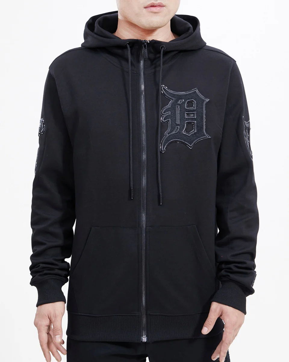 MLB DETROIT TIGERS TRIPLE BLACK ZIPPER HOODIE (BLACK) - Image 5