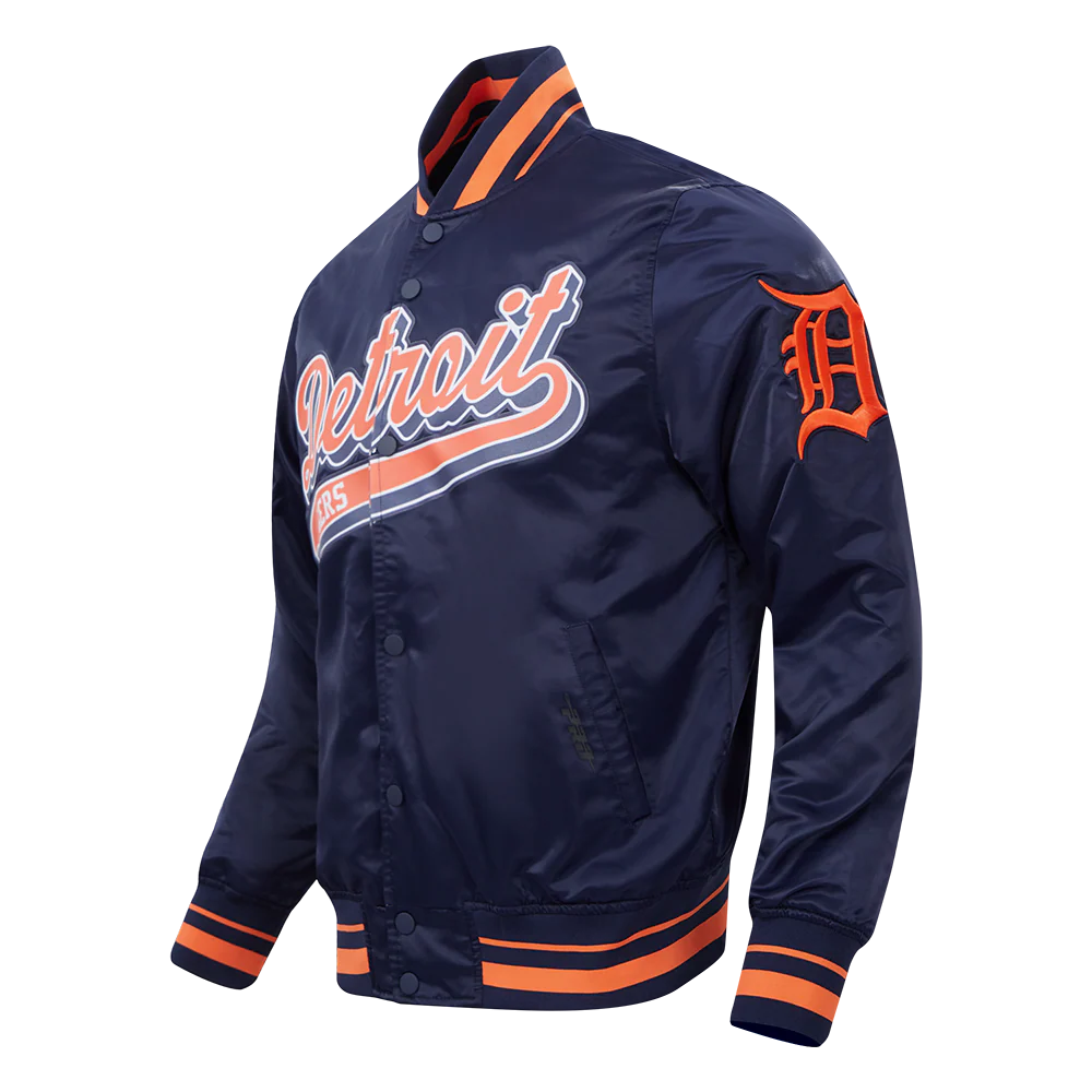 MLB DETROIT TIGERS SCRIPT TAIL MEN'S SATIN JACKET (MIDNIGHT NAVY/ORANGE/MIDNIGHT NAVY) - Image 2
