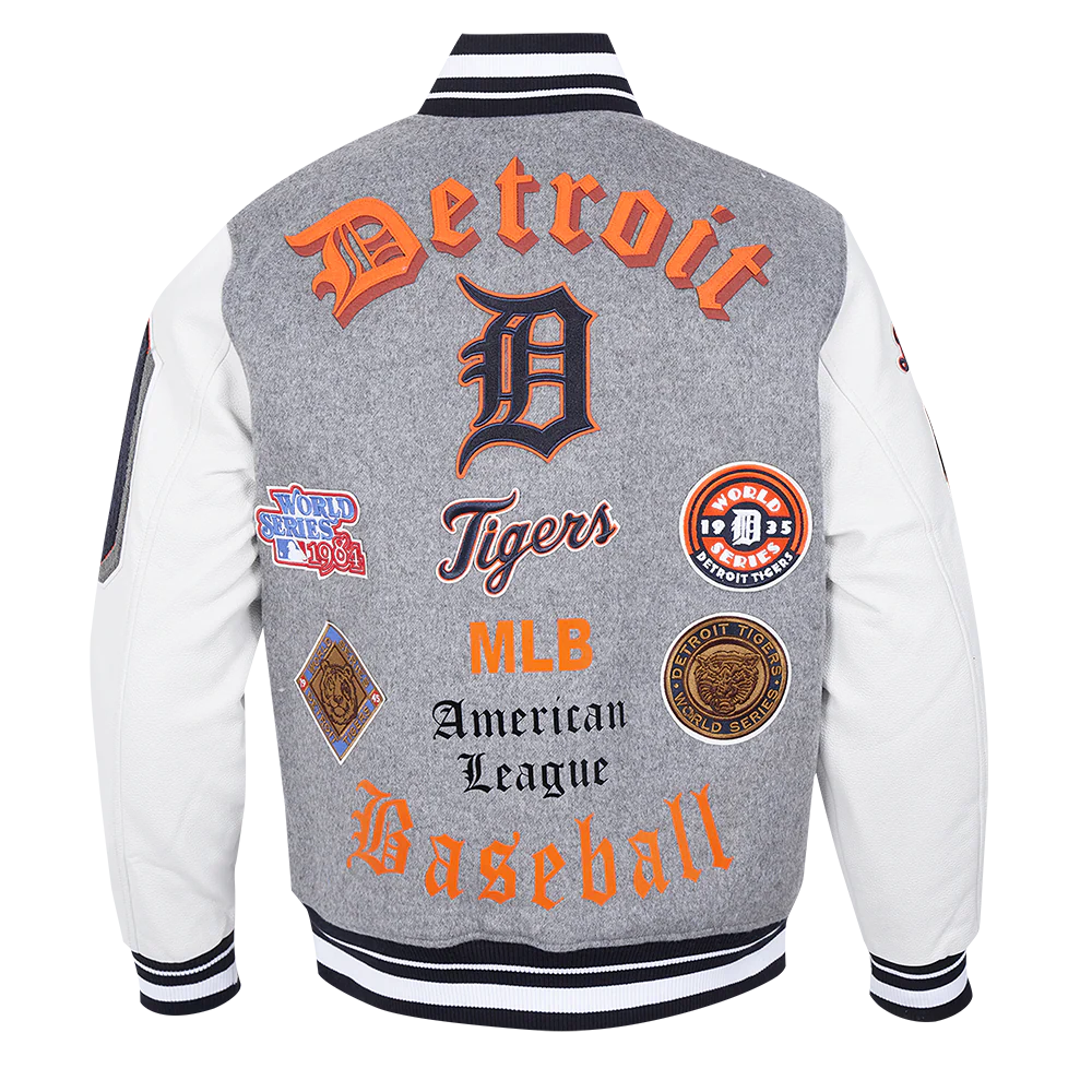 MLB DETROIT TIGERS OLD ENGLISH MEN'S RIB WOOL VARSITY JACKET (HEATHER GREY/WHITE/MIDNIGHT NAVY) - Image 3