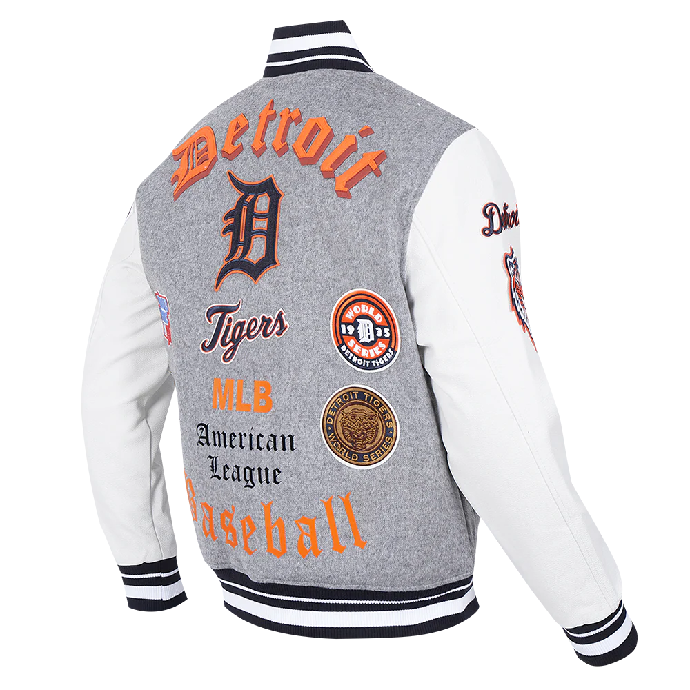 MLB DETROIT TIGERS OLD ENGLISH MEN'S RIB WOOL VARSITY JACKET (HEATHER GREY/WHITE/MIDNIGHT NAVY) - Image 4