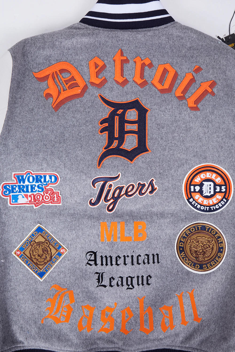 MLB DETROIT TIGERS OLD ENGLISH MEN'S RIB WOOL VARSITY JACKET (HEATHER GREY/WHITE/MIDNIGHT NAVY) - Image 5