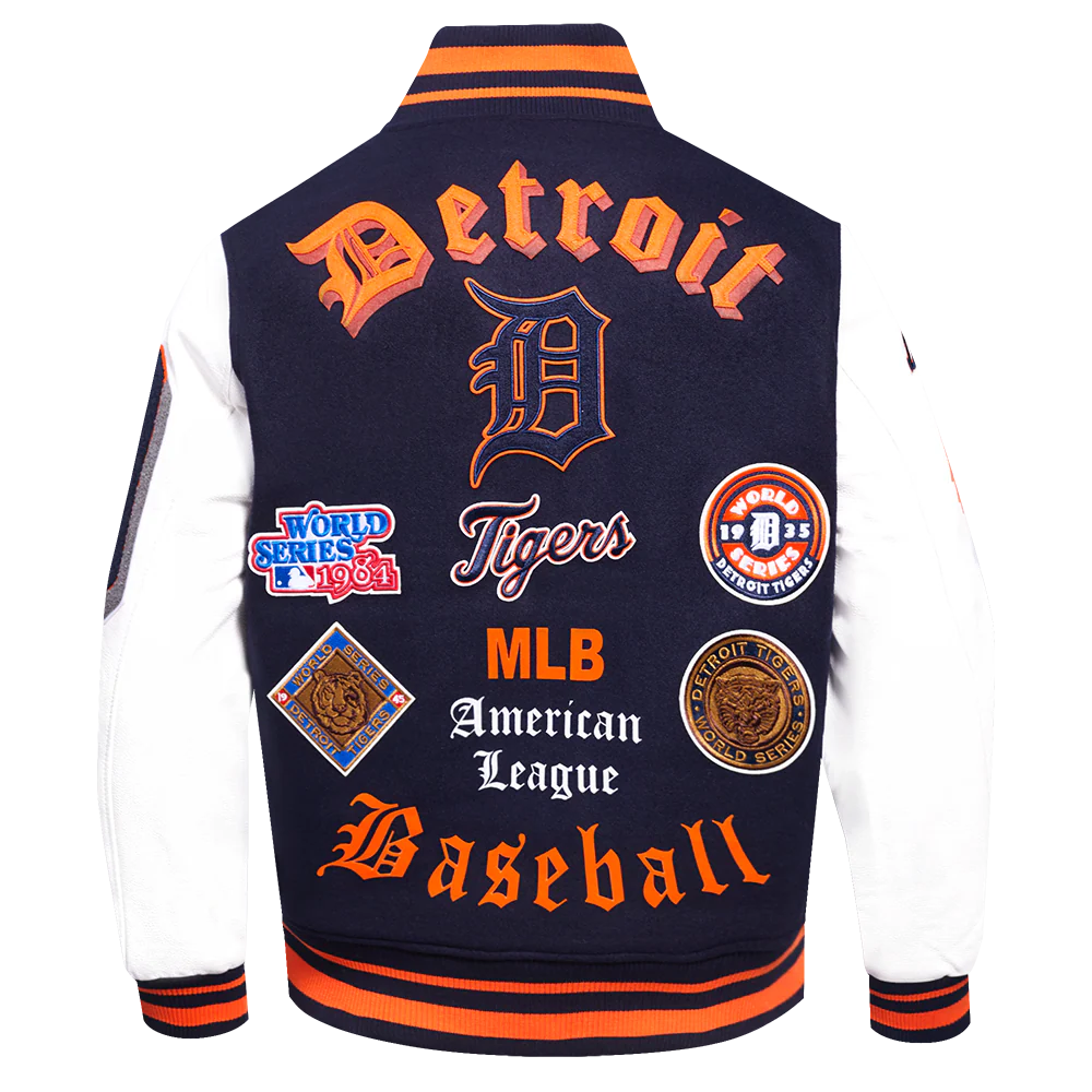 MLB DETROIT TIGERS OLD ENGLISH MEN'S RIB WOOL VARSITY JACKET (MIDNIGHT NAVY/ORANGE/MIDNIGHT NAVY) - Image 3