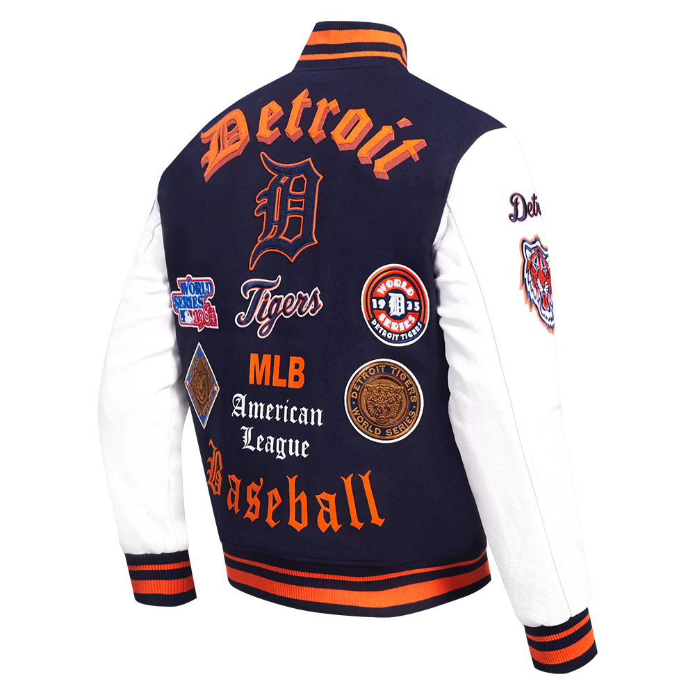 MLB DETROIT TIGERS OLD ENGLISH MEN'S RIB WOOL VARSITY JACKET (MIDNIGHT NAVY/ORANGE/MIDNIGHT NAVY) - Image 4