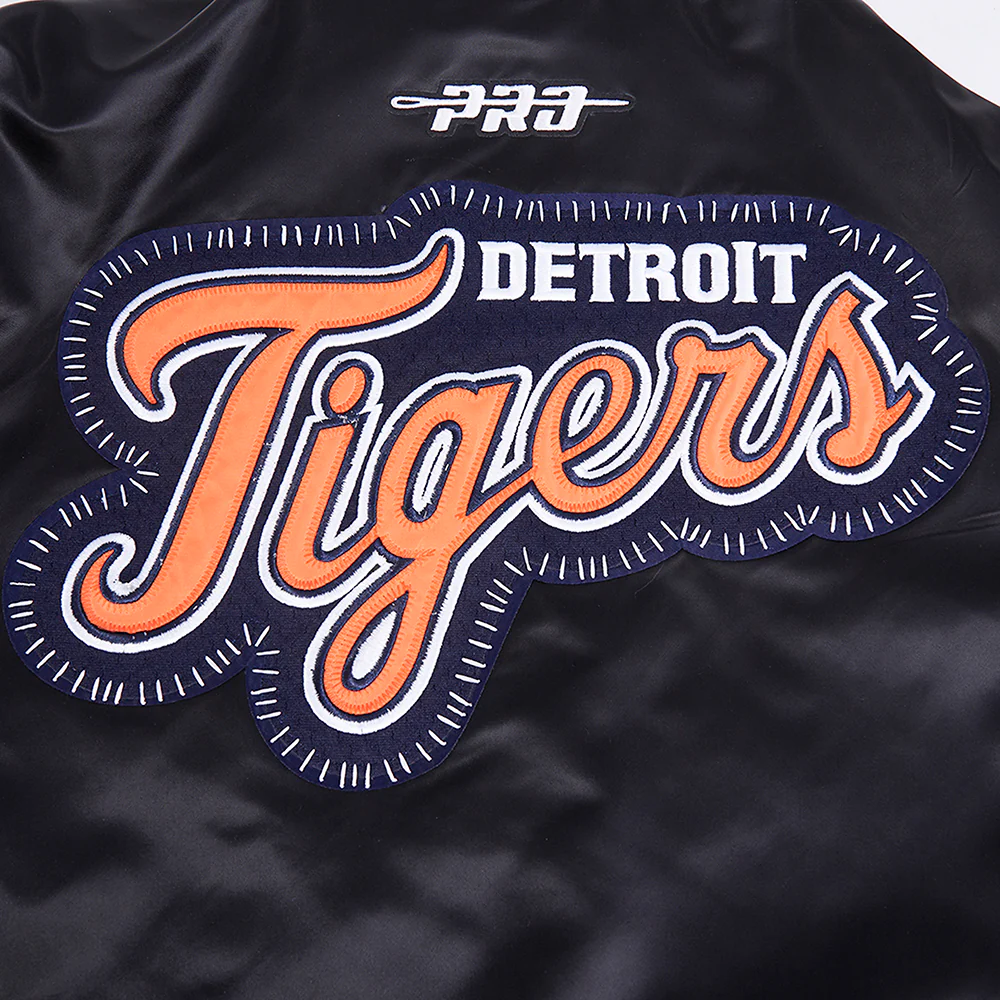 MLB DETROIT TIGERS DIY PICK STITCH MEN'S RIB SATIN JACKET (BLACK) - Image 10