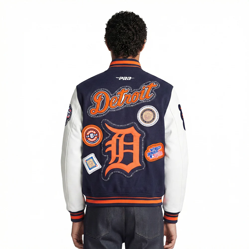 MLB DETROIT TIGERS DIY PICK STITCH MEN'S RIB WOOL VARSITY JACKET (MIDNIGHT NAVY/ORANGE/MIDNIGHT NAVY) - Image 2