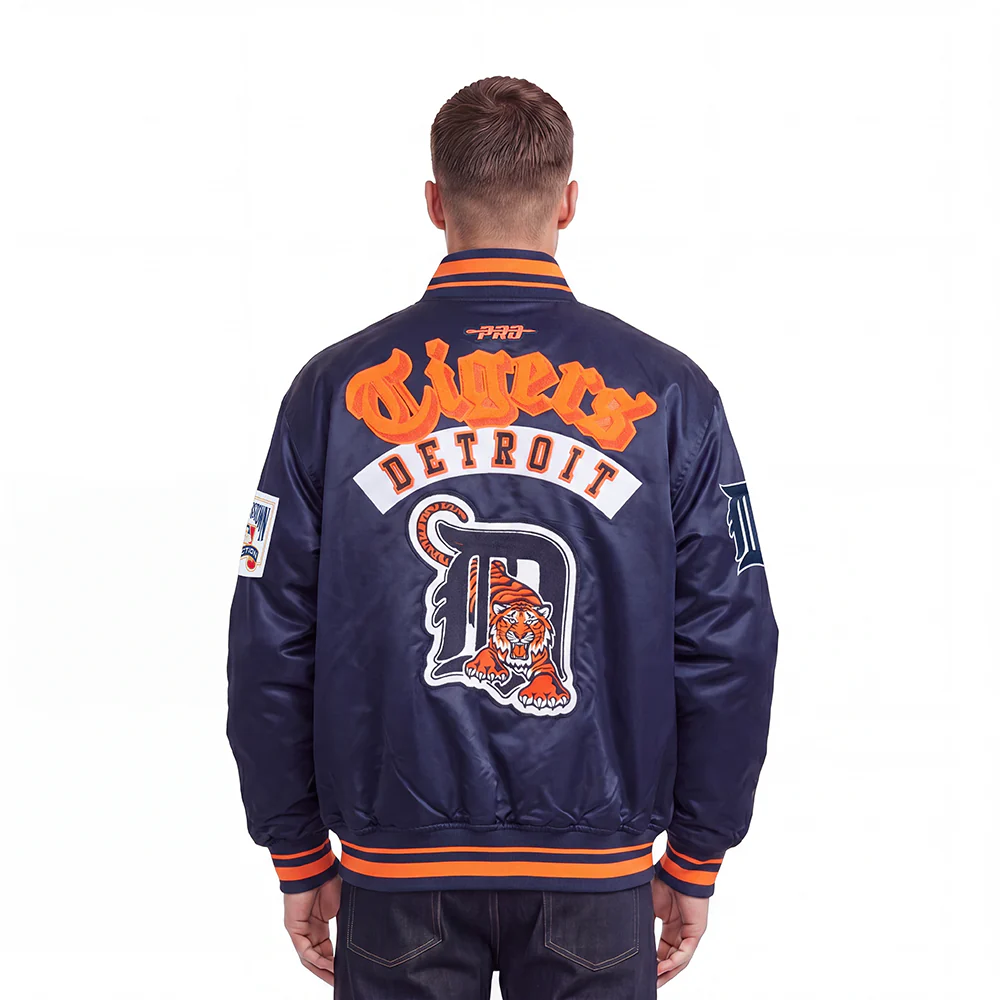 MLB DETROIT TIGERS BEST OF MEN'S RIB SATIN JACKET (MIDNIGHT NAVY/ORANGE/MIDNIGHT NAVY) - Image 2