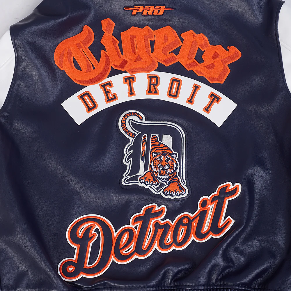 MLB DETROIT TIGERS BEST OF MEN'S LEATHER VARSITY JACKET (MIDNIGHT NAVY/WHITE) - Image 11