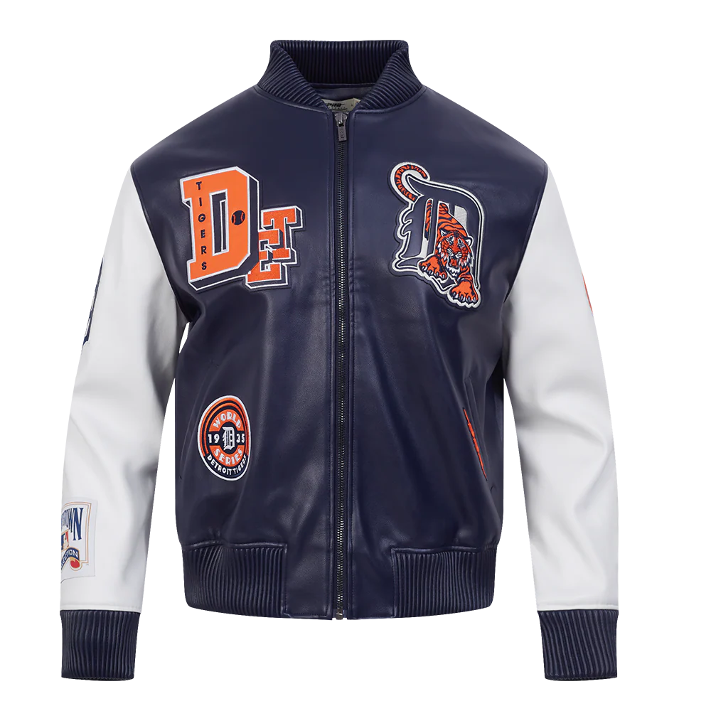 MLB DETROIT TIGERS BEST OF MEN'S LEATHER VARSITY JACKET (MIDNIGHT NAVY/WHITE) - Image 3
