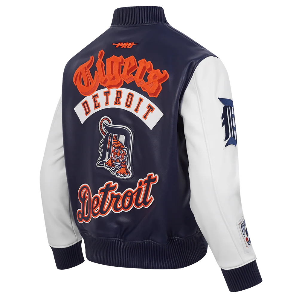 MLB DETROIT TIGERS BEST OF MEN'S LEATHER VARSITY JACKET (MIDNIGHT NAVY/WHITE) - Image 6