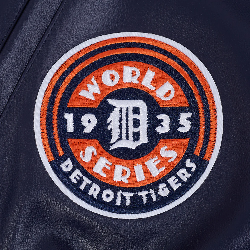MLB DETROIT TIGERS BEST OF MEN'S LEATHER VARSITY JACKET (MIDNIGHT NAVY/WHITE) - Image 8