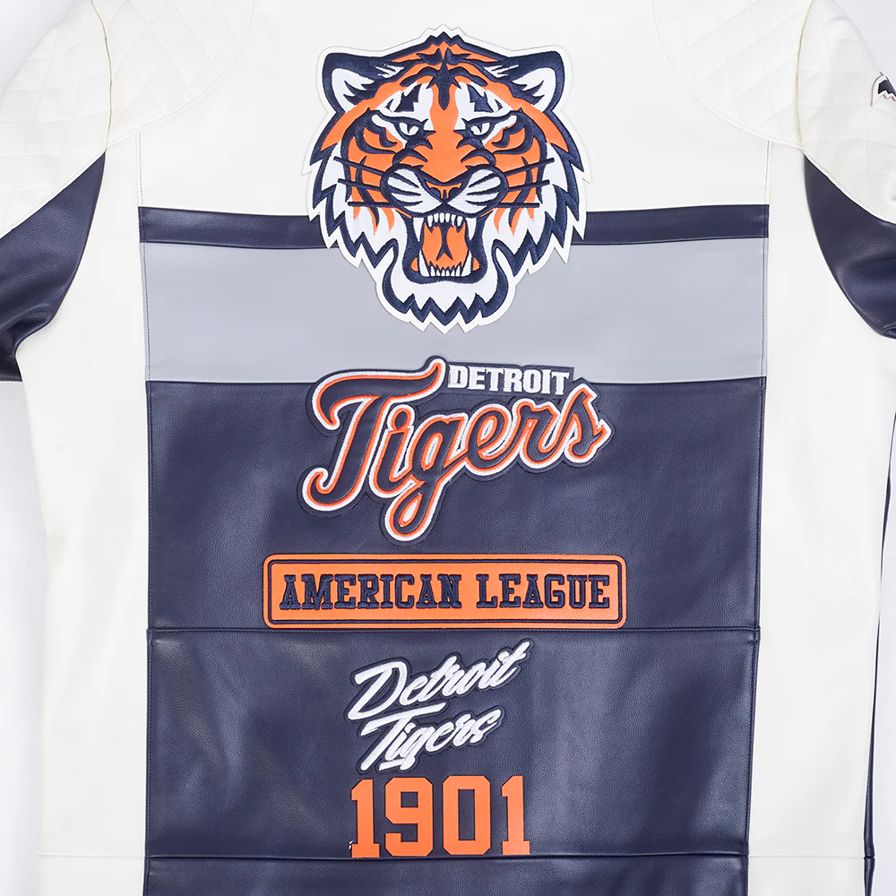 MLB DETROIT TIGERS MEN'S MOTO JACKET (EGGSHELL/ MIDNIGHT NAVY) - Image 10