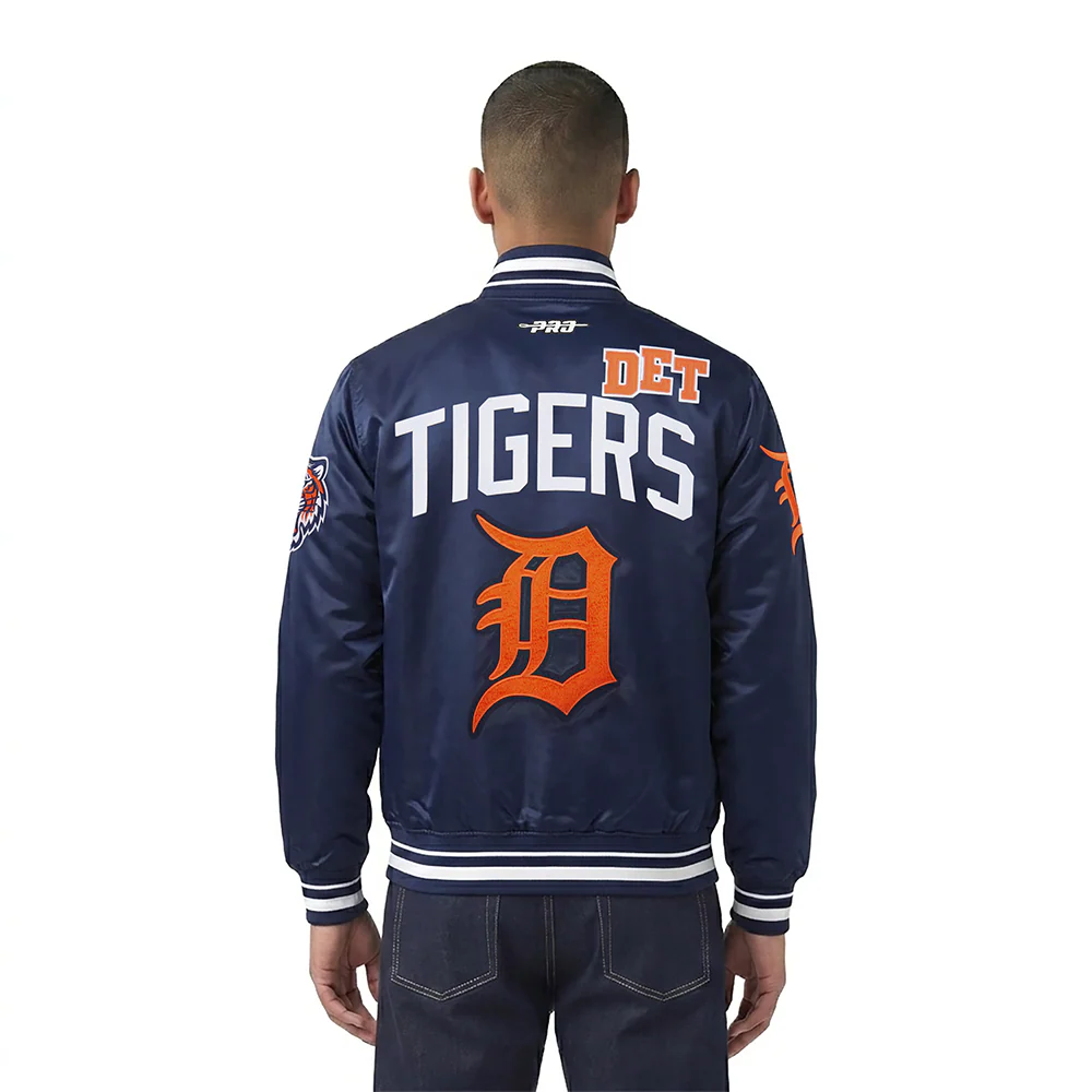 MLB DETROIT TIGERS LETTERMAN MEN'S SATIN JACKET (MIDNIGHT NAVY) - Image 2