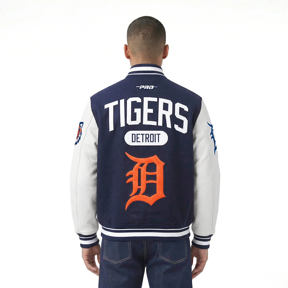 MLB DETROIT TIGERS LETTERMAN MEN'S VARSITY JACKET (MIDNIGHT NAVY/WHITE) - Image 2