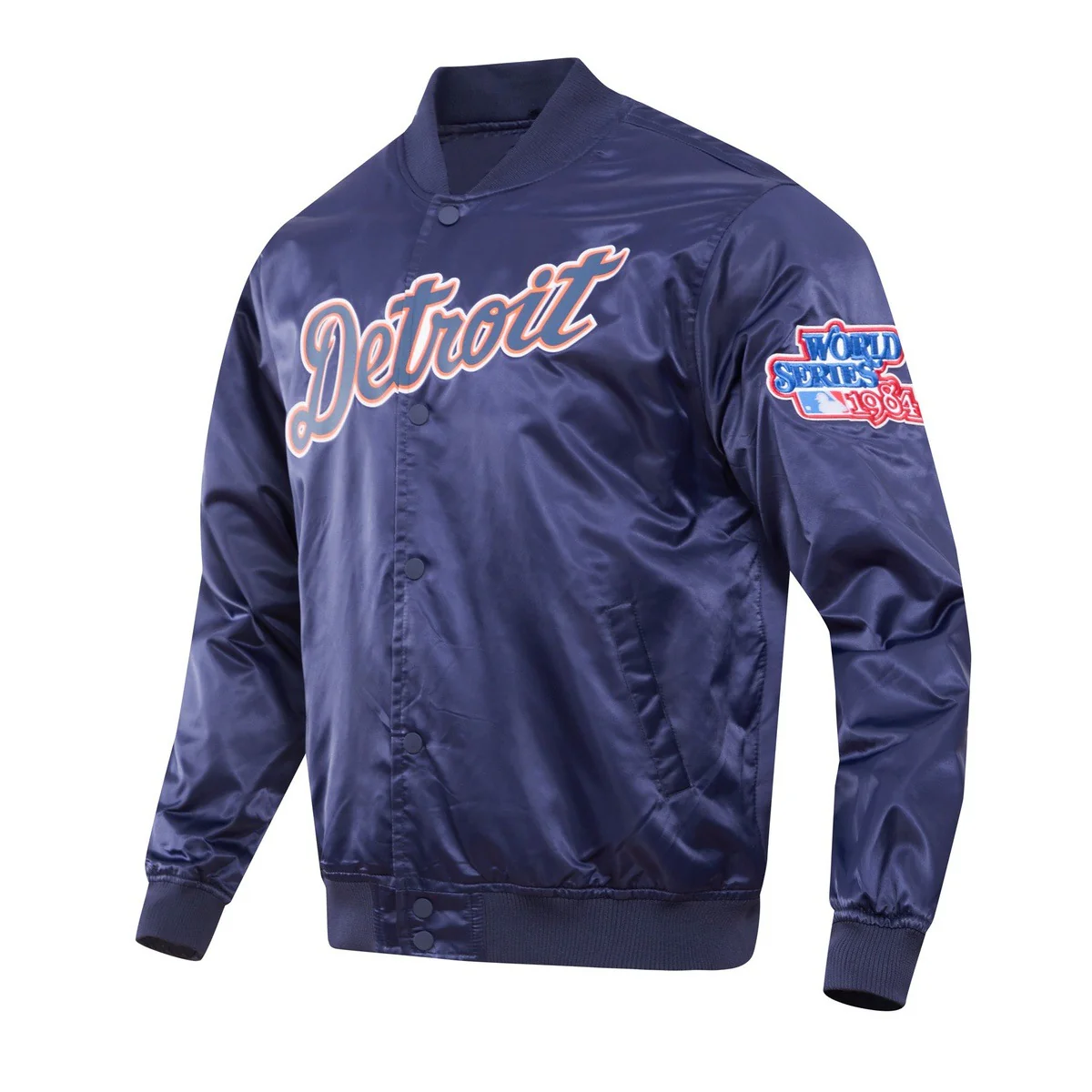 MLB DETROIT TIGERS BIG LOGO WORLD SERIES MEN'S SATIN JACKET (MIDNIGHT NAVY) - Image 2